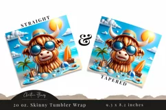 3D Summer Highland Cow Tumbler Wrap PNG Product Image 3