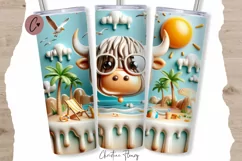 3D Highland Cow Beach Tumbler Wrap PNG Product Image 1