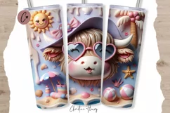 3D Beach Highland Cow Tumbler Wrap PNG Product Image 1