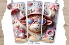 3D Highland Cow Beach Tumbler Wrap PNG Product Image 1