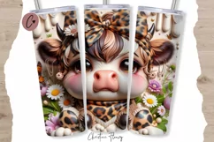 3D Leopard Print Highland Cow Tumbler Wrap PNG Product Image 1