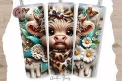 3D Boojee Highland Cow Daisy Tumbler Wrap PNG Product Image 1