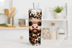 3D Boojee Highland Cow Daisy Tumbler Wrap PNG Product Image 2