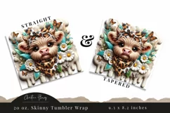3D Boojee Highland Cow Daisy Tumbler Wrap PNG Product Image 3