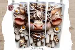 3D Leopard Print Highland Cow Tumbler Wrap PNG Product Image 1