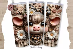 3D Boojee Highland Cow Daisy Tumbler Wrap PNG Product Image 1