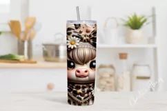 3D Boojee Highland Cow Daisy Tumbler Wrap PNG Product Image 2