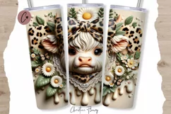 3D Boojee Highland Cow Daisy Tumbler Wrap PNG Product Image 1