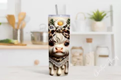 3D Boojee Highland Cow Daisy Tumbler Wrap PNG Product Image 2