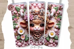 3D Boojee Highland Cow Daisy Tumbler Wrap PNG Product Image 1