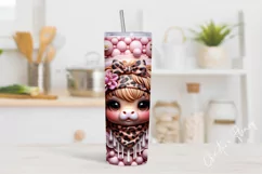 3D Boojee Highland Cow Daisy Tumbler Wrap PNG Product Image 2