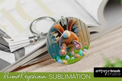3D Hole in Wall Easter Bunny Keychain Sublimation Round PNG
