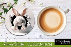 3D Hole in Wall Round Coaster - Easter Bunny Sublimation PNG