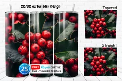 3D Holly Red Berries 20/30oz Tumbler, BONUS 25 Tumbler Product Image 1