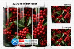 3D Holly Red Berries 20/30oz Tumbler, BONUS 25 Tumbler Product Image 1