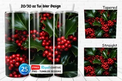 3D Holly Red Berries 20/30oz Tumbler, BONUS 25 Tumbler Product Image 1