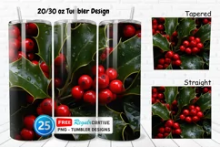 3D Holly Red Berries 20/30oz Tumbler, BONUS 25 Tumbler Product Image 1