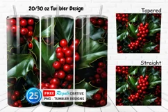 3D Holly Red Berries 20/30oz Tumbler, BONUS 25 Tumbler Product Image 1