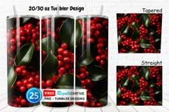 3D Holly Red Berries 20/30oz Tumbler, BONUS 25 Tumbler Product Image 1