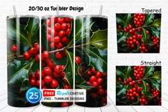 3D Holly Red Berries 20/30oz Tumbler, BONUS 25 Tumbler Product Image 1