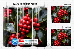 3D Holly Red Berries 20/30oz Tumbler, BONUS 25 Tumbler Product Image 1