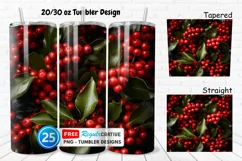 3D Holly Red Berries 20/30oz Tumbler, BONUS 25 Tumbler Product Image 1