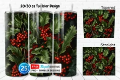 3D Holly Red Berries 20/30oz Tumbler, BONUS 25 Tumbler Product Image 1