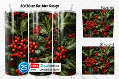 3D Holly Red Berries 20/30oz Tumbler, BONUS 25 Tumbler Product Image 1