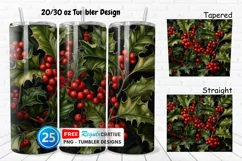 3D Holly Red Berries 20/30oz Tumbler, BONUS 25 Tumbler Product Image 1