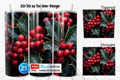 3D Holly Red Berries 20/30oz Tumbler, BONUS 25 Tumbler Product Image 1