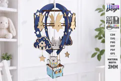 Wooden Hot Air Balloon Laser Cut | 3D Nursery Hanging Decor Product Image 1
