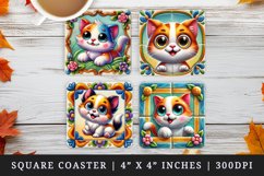 3D illusion painted on ceramic tile funny cat or happy dog vivid playful colors cute animal print square coaster mug coasters sublimation design