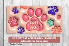 3D Inflated Cat Mom License Plate PNG | Cats Lover Car Plate Product Image 1