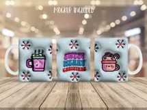 3D inflated Christmas Mug Wrap Sublimation Designs, Christmas Gingerbread Mug, Christmas Png
