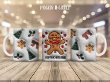 3D inflated Christmas Mug Wrap Sublimation Designs, Christmas Gingerbread Mug, Christmas Png