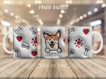 3D inflated Corgi Mug Wrap Sublimation Designs, Dog Mug, Dog Mom Png