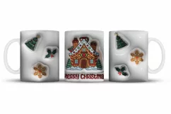 3D inflated Christmas Mug Wrap Sublimation Designs, Christmas Gingerbread Mug, Christmas Png