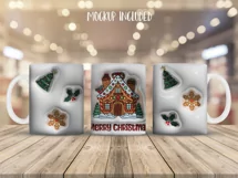 3D inflated Christmas Mug Wrap Sublimation Designs, Christmas Gingerbread Mug, Christmas Png