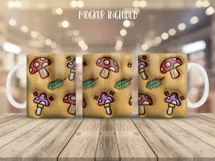 3D inflated Mushrooms Mug Wrap Sublimation Designs, Mushrooms Mug, Forest Png