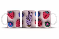 3D inflated strawberries Mug Wrap Sublimation Designs, Peace Sign Mug, Strawberry Png