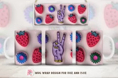3D inflated strawberries Mug Wrap Sublimation Designs, Peace Sign Mug, Strawberry Png