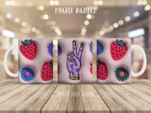 3D inflated strawberries Mug Wrap Sublimation Designs, Peace Sign Mug, Strawberry Png