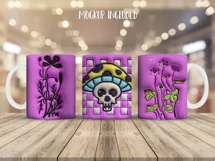 3D inflated Mushroom Mug Wrap Sublimation Designs, Mushroom Mug, Skull Png