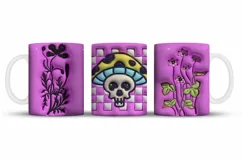 3D inflated Mushroom Mug Wrap Sublimation Designs, Mushroom Mug, Skull Png