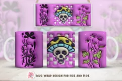 3D inflated Mushroom Mug Wrap Sublimation Designs, Mushroom Mug, Skull Png