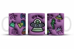 3D inflated UFO Mug Wrap Sublimation Designs, Alien Mug, Christmas Png