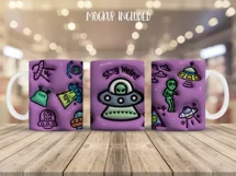 3D inflated UFO Mug Wrap Sublimation Designs, Alien Mug, Christmas Png
