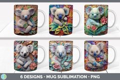 Bundle of six 3D Koalas Mug Wrap designs.