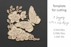 Butterfly Flowers SVG, 3D layered paper laser cutting files Product Image 2