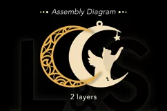3D layered cat memorial Christmas ornament svg file with angel cat on moon
